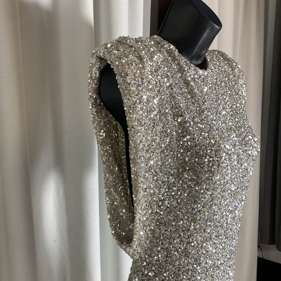 Zara ZW Collection Sequinned Dress Shoulder Pads Silver Size L - Picture 8 of 17